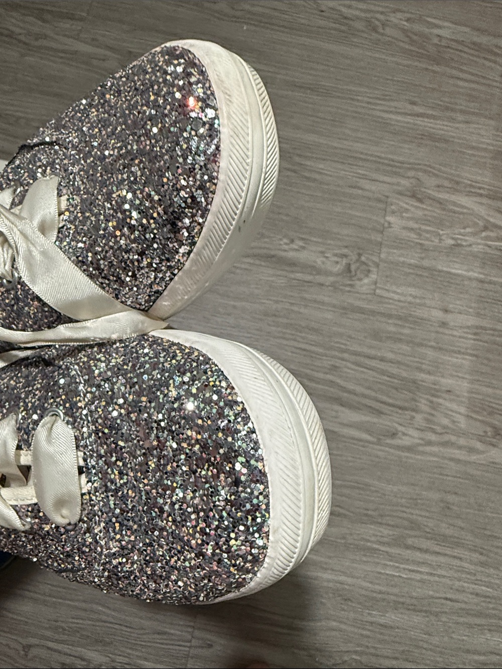 Keds X Kate Spade Sneaker Womens 10 Silver Champion Glitter Low Lace Up - Picture 10 of 16
